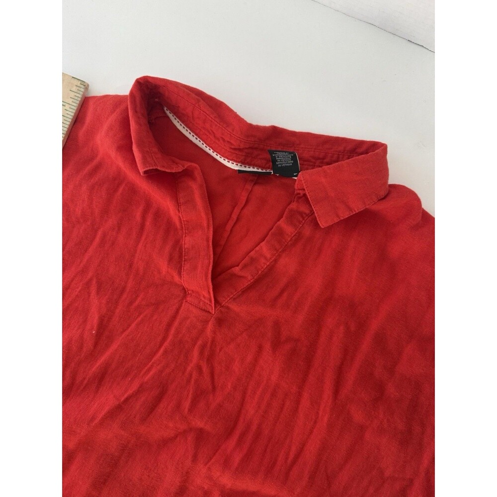 Tahari Dress Red L Linen Boxy Oversized Midi Lagenlook Coastal Beachy flaws